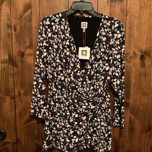 Anne Klein Black and Purple Floral Top